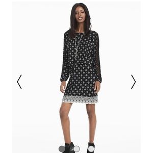 White House Black Market Lattice Sleeve Printed Blouse Dress